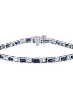 3.51 Carat Natural Diamond and Sapphire Fancy Bracelet 14K White Gold 7''